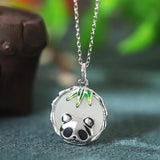 S925 Sterling Silver Hetian Jade Panda Bamboo Necklace