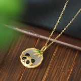 S925 Sterling Silver Hetian Jade Panda Bamboo Necklace