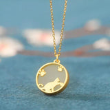 S925 Sterling Silver Hetian Jade Cat Paw Necklace Wedding Jewelry