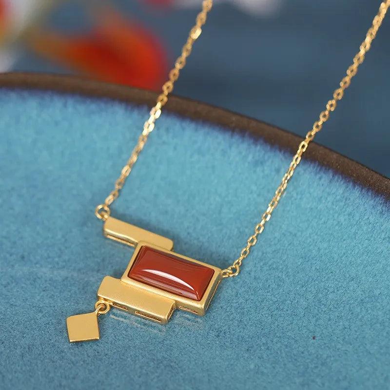 925 Sterling Silver Hetian Jade Rectangle Square Necklace Wedding Gift