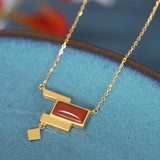 925 Sterling Silver Hetian Jade Rectangle Square Necklace Wedding Gift