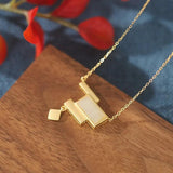 925 Sterling Silver Hetian Jade Rectangle Square Necklace Wedding Gift