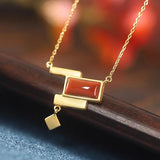 925 Sterling Silver Hetian Jade Rectangle Square Necklace Wedding Gift