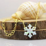 13mm Synthetic Opal OP17 Snowflake 925 Silver Box Chain Necklace