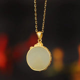 S925 Sterling Silver Hetian Jade Tassel Lucky Buddha Necklace