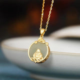 S925 Sterling Silver Hetian Jade Tassel Lucky Buddha Necklace