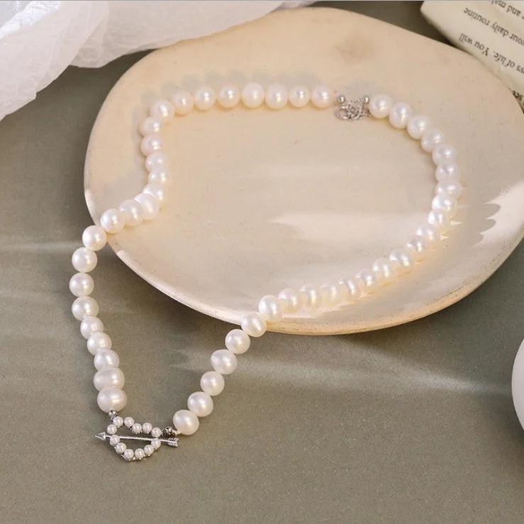 925 Silver Love Pearl Necklace Cupid's Arrow Pendant