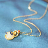 925 Silver South Red Agate Hetian Jade Enamel Necklace