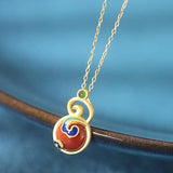 925 Silver South Red Agate Hetian Jade Enamel Necklace