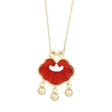 925 Silver Red Agate Dangle Ball Necklace Safty Lock