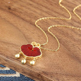 925 Silver Red Agate Dangle Ball Necklace Safty Lock