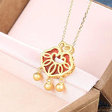925 Silver Red Agate Dangle Ball Necklace Safty Lock