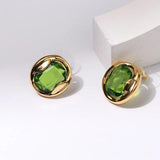 18K Retro Green Crystal Choker Necklace Pendant Ear Clips