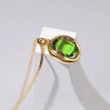 18K Retro Green Crystal Choker Necklace Pendant Ear Clips