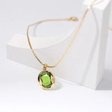 18K Retro Green Crystal Choker Necklace Pendant Ear Clips