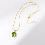 18K Retro Green Crystal Choker Necklace Pendant Ear Clips