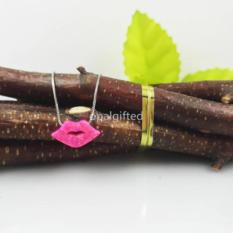 15*8mm Lab OP55 Red Lips Opal Necklace with 925 Silver Box Chain