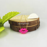 15*8mm Lab OP55 Red Lips Opal Necklace with 925 Silver Box Chain