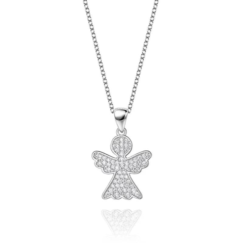 925 Silver Angel Wing Cross Pendant Necklace with Zirconia