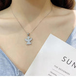 925 Silver Angel Wing Cross Pendant Necklace with Zirconia