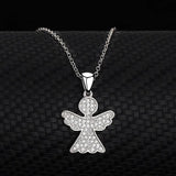 925 Silver Angel Wing Cross Pendant Necklace with Zirconia