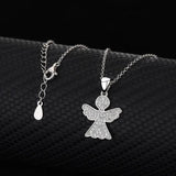 925 Silver Angel Wing Cross Pendant Necklace with Zirconia