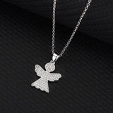 925 Silver Angel Wing Cross Pendant Necklace with Zirconia