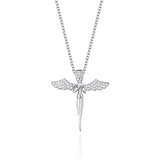 925 Silver Angel Wing Cross Necklace with Zirconia