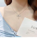 925 Silver Angel Wing Cross Necklace with Zirconia