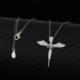 925 Silver Angel Wing Cross Necklace with Zirconia