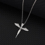 925 Silver Angel Wing Cross Necklace with Zirconia