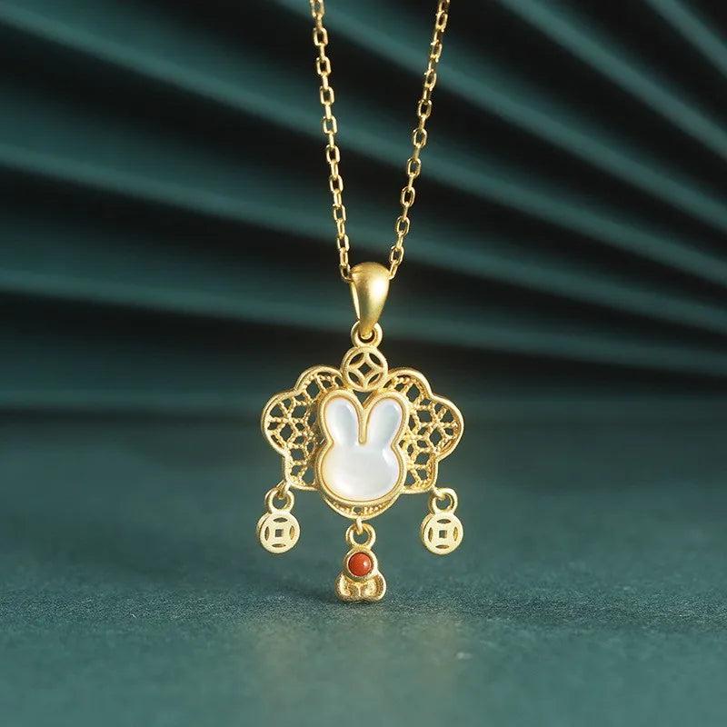 ZFSILVER S925 Sterling Silver Money Lock Shell Rabbit Necklaces