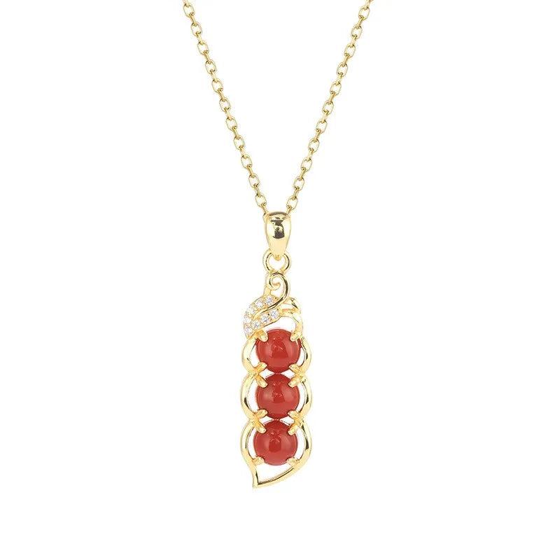 925 Silver Red Agate Hetian Jade Necklace For Women