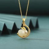 S925 Silver Hetian Jade Moon Rabbit Necklace Women Wedding Charm