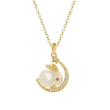 S925 Silver Hetian Jade Moon Rabbit Necklace Women Wedding Charm
