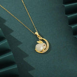 S925 Silver Hetian Jade Moon Rabbit Necklace Women Wedding Charm