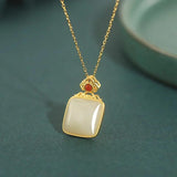 ZFSILVER S925 Sterling Silver Hetian Jade Square Necklace