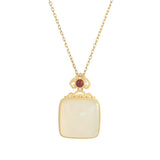 ZFSILVER S925 Sterling Silver Hetian Jade Square Necklace