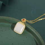 ZFSILVER S925 Sterling Silver Hetian Jade Square Necklace