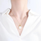 ZFSILVER S925 Sterling Silver Hetian Jade Square Necklace