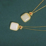 ZFSILVER S925 Sterling Silver Hetian Jade Square Necklace