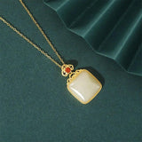 ZFSILVER S925 Sterling Silver Hetian Jade Square Necklace