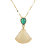 ZFSILVER S925 Sterling Silver Hetian Jade Retro Fan Skirt Necklace
