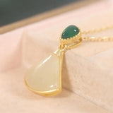 ZFSILVER S925 Sterling Silver Hetian Jade Retro Fan Skirt Necklace