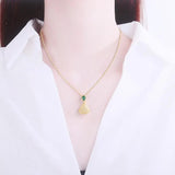 ZFSILVER S925 Sterling Silver Hetian Jade Retro Fan Skirt Necklace