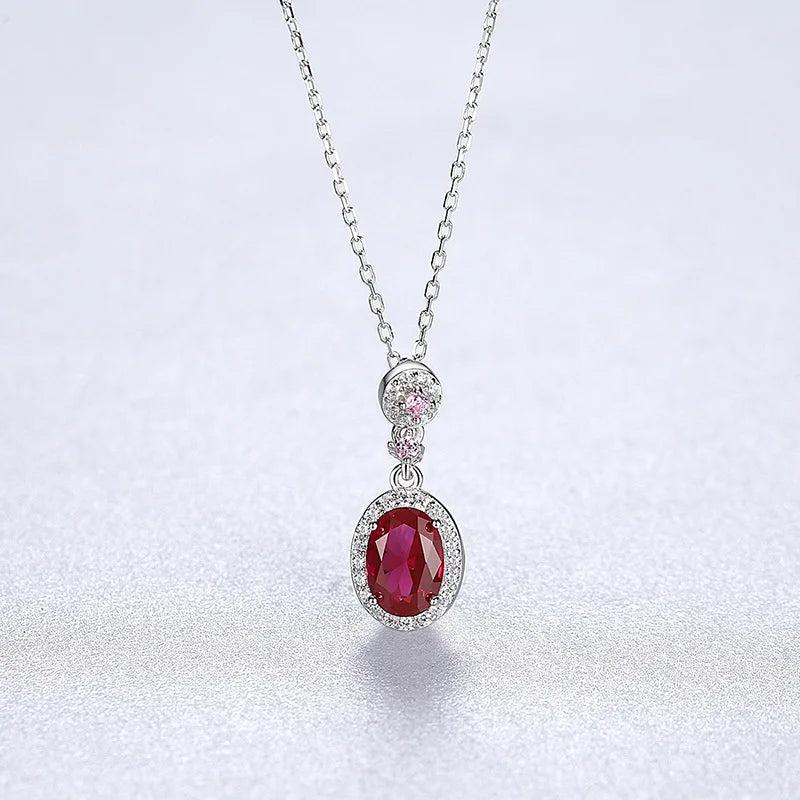 Ruby Zircon Pendant Necklace S925 Sterling Silver Gift for Women