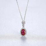 Ruby Zircon Pendant Necklace S925 Sterling Silver Gift for Women