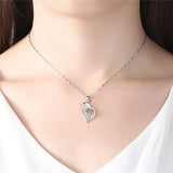 S999 Pure Silver Heart CZ Stone Pendant Necklace