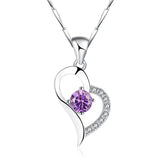 S999 Pure Silver Heart CZ Stone Pendant Necklace