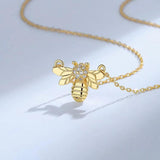 ZFSILVER S925 Sterling Silver Diamondset Honeybee Bee Necklace
